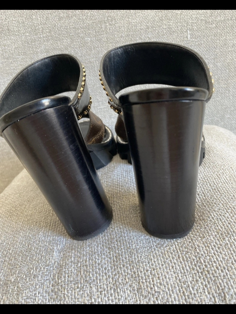 Louis Vuitton Black & Brown Monogram Studded Platform Sandals Eu 37.5 - Picture 4 of 13